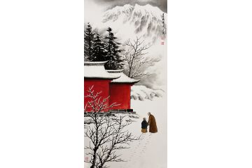 禅意国画 吴大恺新品力作雪景山水画《雪中悟禅》