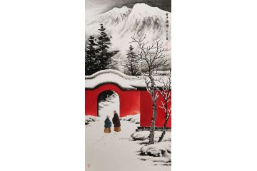 雪韵禅意 吴大恺新品力作山水画《雪中论禅》