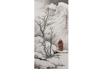 小品画雪景 吴大恺新品力作禅意山水画《悟禅》