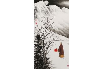 吴大恺新品创作山水画小尺寸国画雪景《觅禅》