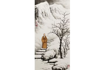 精致小品画 吴大恺新品力作山水画《雪中悟禅》