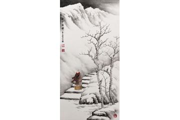 吴大恺新品力作国画禅意雪景山水画《雪中悟禅》