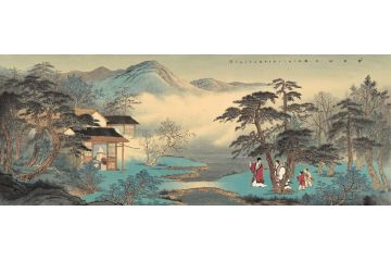 著名画家黄开丛精品仿古山水画《携琴访友图》