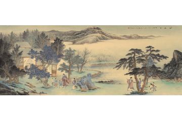 当代著名山水画家黄开丛仿古山水画《松风高隐》