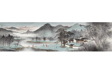著名画家黄开丛精品仿古山水画《会友图》