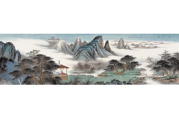 当代著名山水画家黄开丛仿古山水画《空谷琴声》