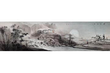 著名画家黄开丛精品仿古山水画《田园风情》