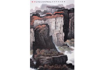 张月岗国画太行山山水画系列作品《情寄太行秋林间》