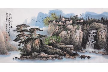 张月岗国画太行山山水画系列作品《玉溪春意浓》