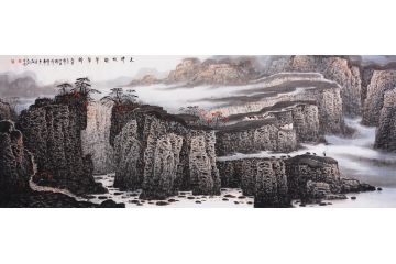 張月崗國畫太行山山水畫系列作品《太行牧歌聲聲醉》