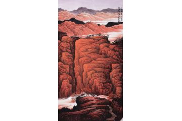 实力派画家张月岗太行山系列山水画《太行朝霞红满天》