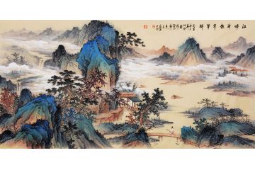实力派画家张月岗仿古山水画《江畔渔歌声声醉》