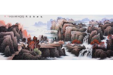 张月岗国画太行山山水画系列作品《秋山雅居图》