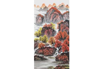李国胜新品创作四尺竖幅山水画《万山红遍》