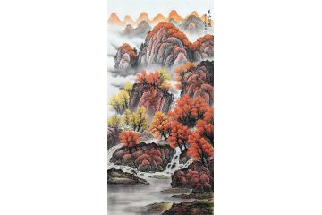 李国胜国画山水画四尺竖幅作品《万山红遍》