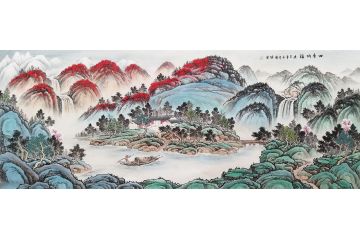 李国胜新品创作国画聚宝盆山水画《四季纳福》