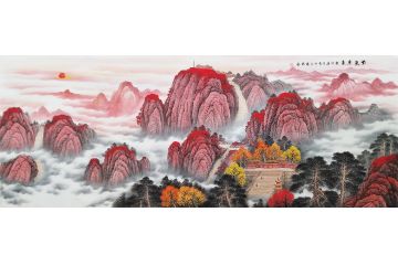 五岳泰山 李国胜新品六尺横幅山水画《紫气东来》