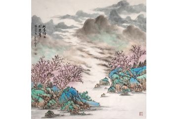 百佳艺术家中美协会员吴贞光山水画《桃李待日开荣华》