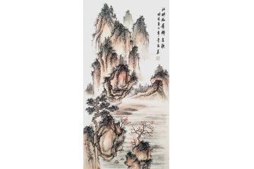 常为三尺竖幅仿古山水画《江畔红叶醉金秋》