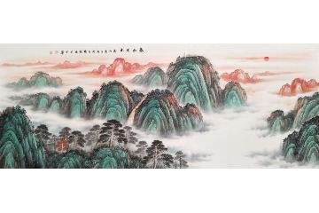 五岳泰山图 李国胜新品六尺横幅国画《泰山日出》