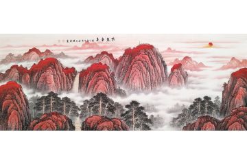 五岳独尊泰山图 李国胜国画山水画新品《紫气东来》