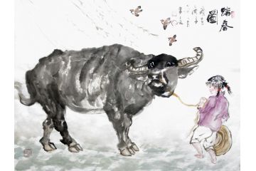 柳子峻写意人物画作品《踏春图》