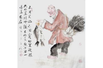 柳子峻斗方写意人物画《不用买也不用卖田里砍颗大白菜》