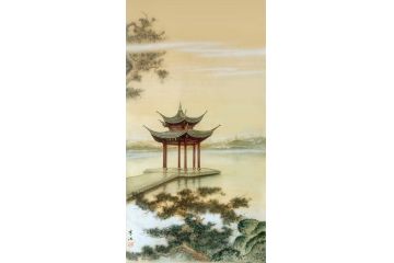 风景装饰画 寒江工笔山水画《印象杭州.集贤亭》