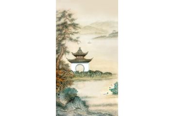 家居装饰画 寒江工笔山水画《沧桑扬州.吹台亭》