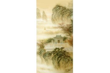 家居装饰画 寒江工笔山水画《太行山.无梁殿》