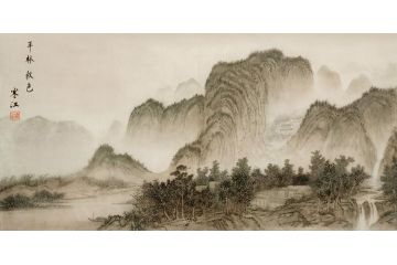 装饰画精品 寒江工笔山水画《平林秋色图》