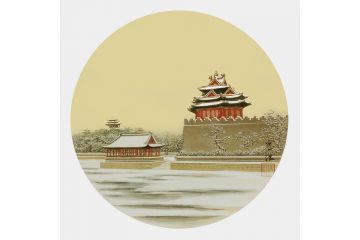 家居装饰画 寒江工笔山水画《西北角楼》