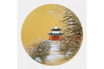 风景装饰画 寒江工笔山水画《景山.观妙亭》