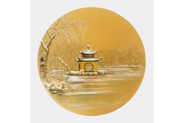 风景装饰画 寒江工笔山水画《扬州.吹台亭》