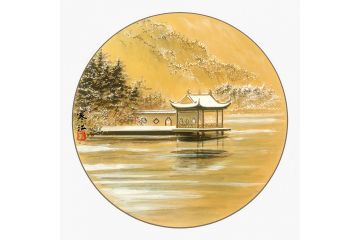 风景装饰画 寒江工笔山水画《庐山.如琴湖》
