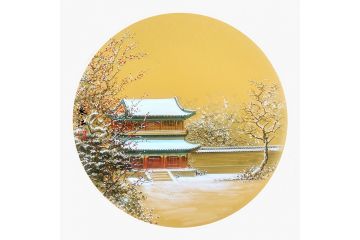 家居装饰画 寒江工笔山水画《梅花书屋》