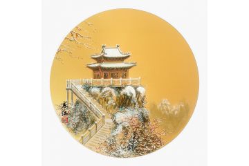 风景装饰画 寒江工笔山水画《河南老君山.金顶》