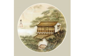 风景装饰画 寒江工笔山水画《夏景》