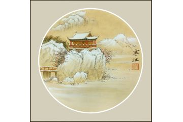 风景装饰画 寒江工笔山水画《雪景》