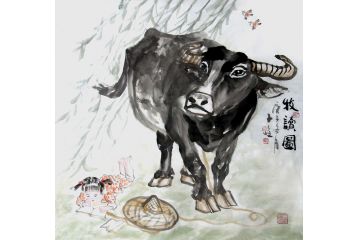 柳子峻写意动物画《牧读图》
