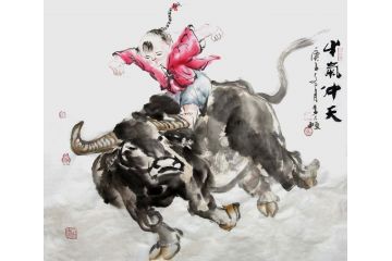 柳子峻写意动物画《牛气冲天》