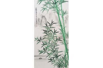 青绿竹画 李国胜国画新品力作山水画《竹报平安》