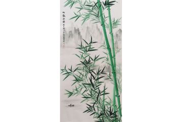 平平安安 李国胜新品四尺竖幅山水画《竹报平安》