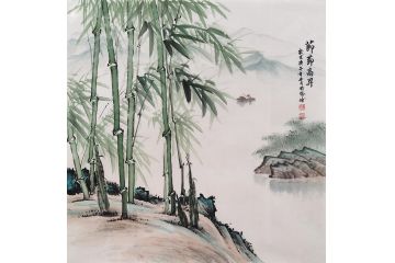2021开运竹 李国胜青绿小品竹子画《节节高升》