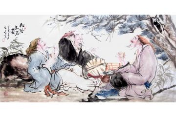 柳子峻写意人物画画《松阴品茗图》