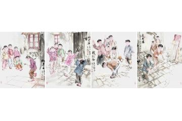 柳子峻写意人物画《童年游戏》
