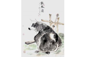 柳子峻写意动物画《听琴图》