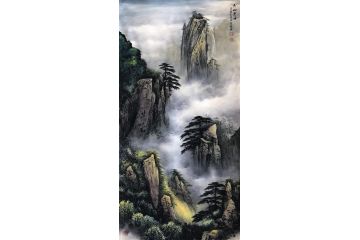 实力派画家龙宽彩墨山水画《黄山云海》