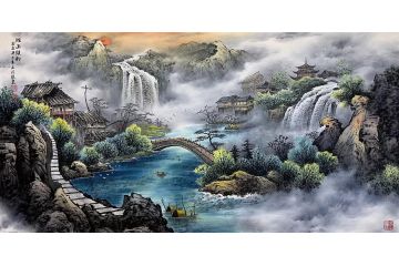 龙宽彩墨山水画精品《湘西镇韵》