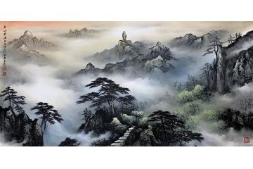 彩墨山水画系列 龙宽新品力作《黄山云峰》